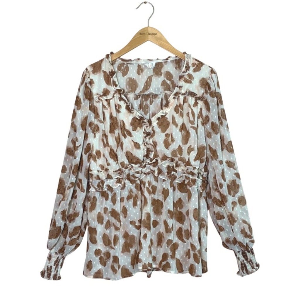 PERCH Size 3XL‎ Swiss Dot Sheer Balloon Sleeve Babydoll Top Blouse Top Whimsical